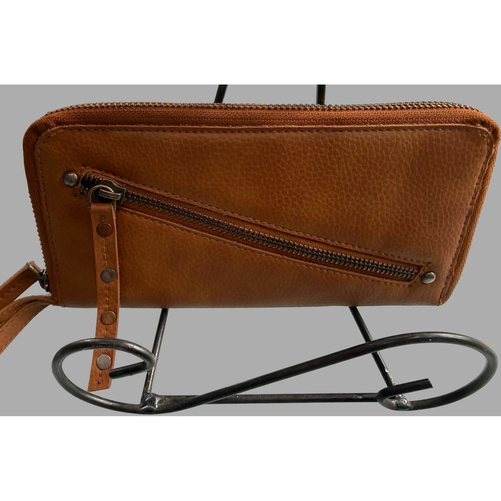 Free People‎ Vegan Leather Zip Around Wallet Wristlet Brown RFID Style